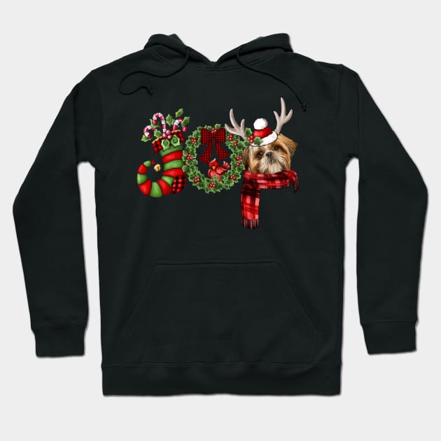 Christmas Joy Dwarf Stocking Reindeer Shih Tzu Hoodie by SuperMama1650